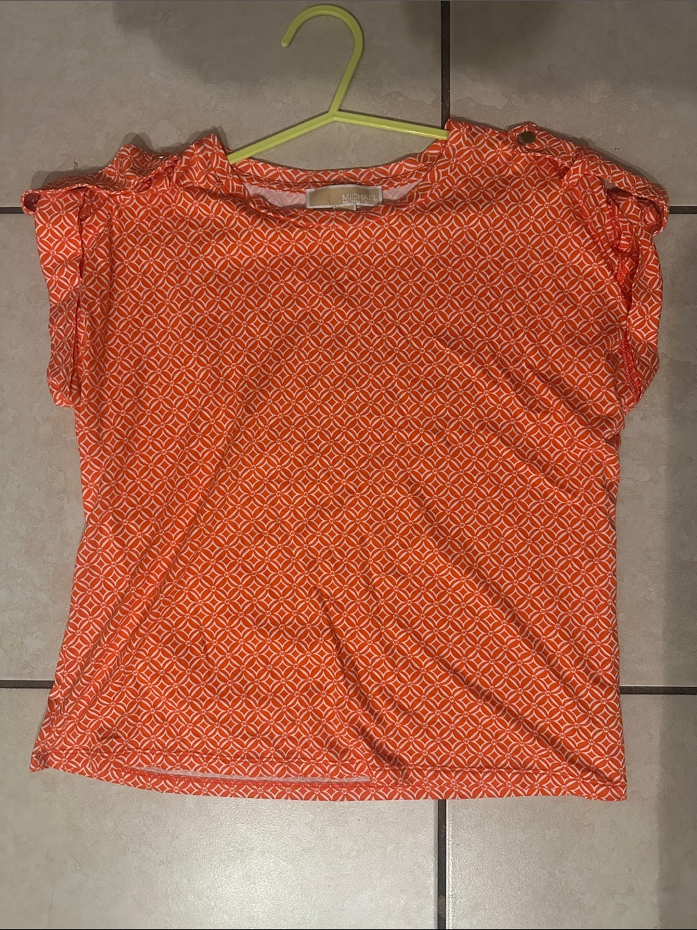 MICHAEL Michael Kors Orange Diamond-Geo Short Sleeve Blouse Sz M